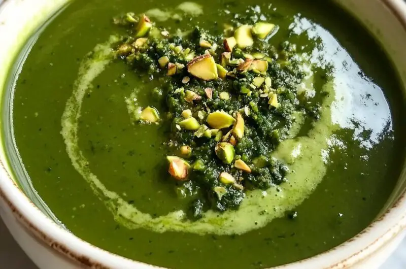 Spinach Potato Soup with Pistachio Gremolata
