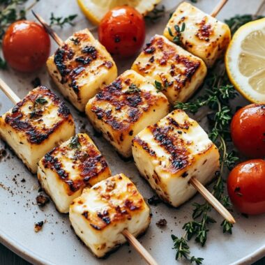 Grilled Halloumi Skewers with Lemon and Thyme