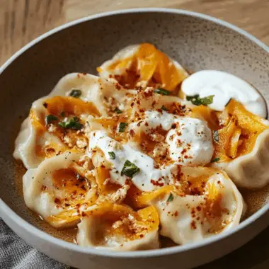 Red Kuri Squash and Goat's Cheese Manti