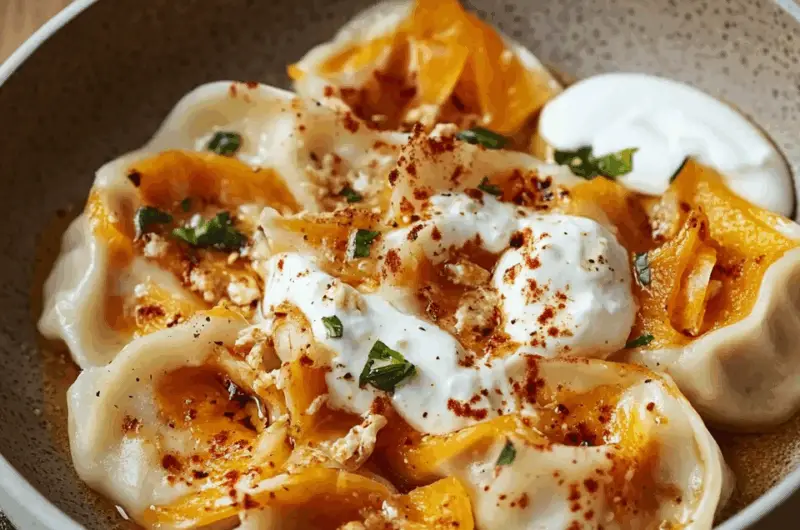 Red Kuri Squash and Goat's Cheese Manti