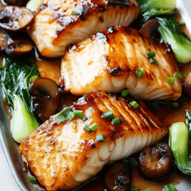 Miso Glazed Black Cod on Baby Bok Choy and Shiitake Mushrooms