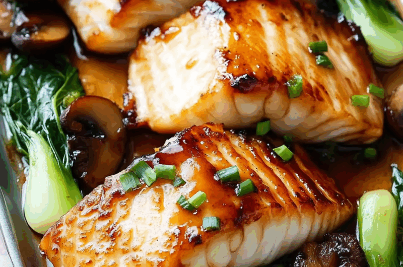 Miso Glazed Black Cod on Baby Bok Choy and Shiitake Mushrooms