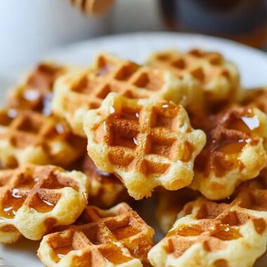 Cornbread Waffle Bites with Honey Butter Syrup