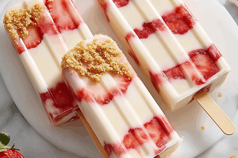 Strawberry Swirl Cheesecake Ice Pops