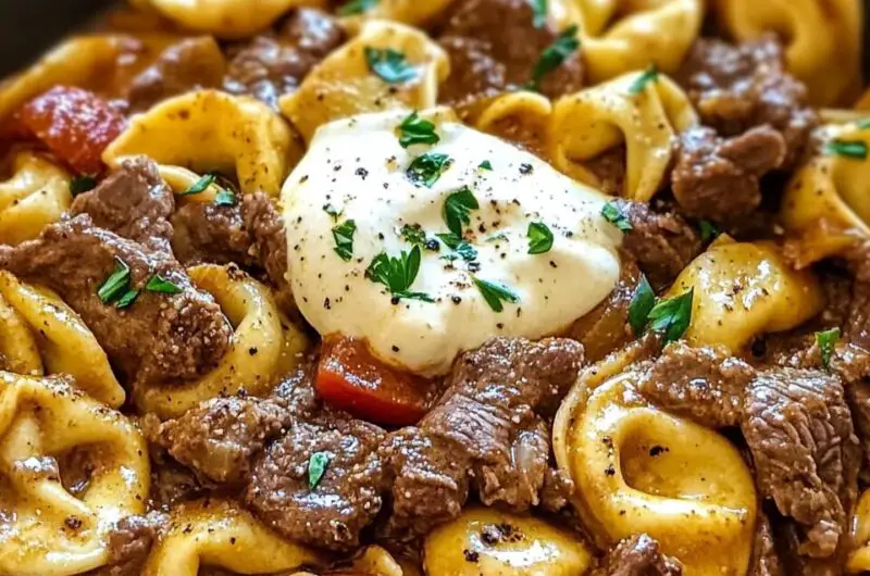 Cheesesteak Tortellini in Rich Provolone Sauce