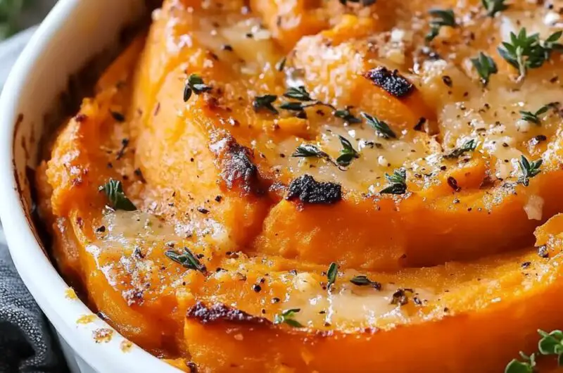 Creamy Garlic Butter Sweet Potato Bake