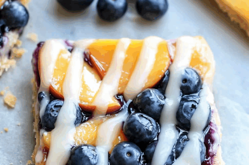 Blueberry Peach Tart with Vanilla Glaze