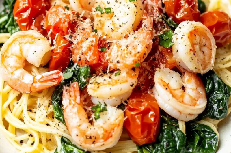 Tomato Spinach Shrimp Pasta