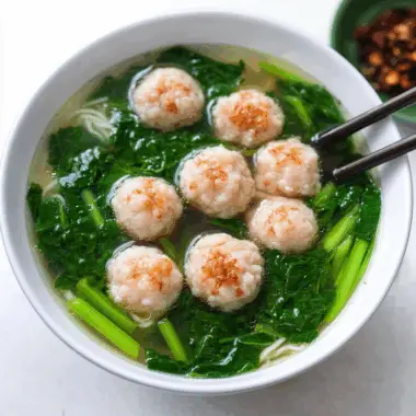 Vietnamese Mustard Green Soup with Shrimp Balls