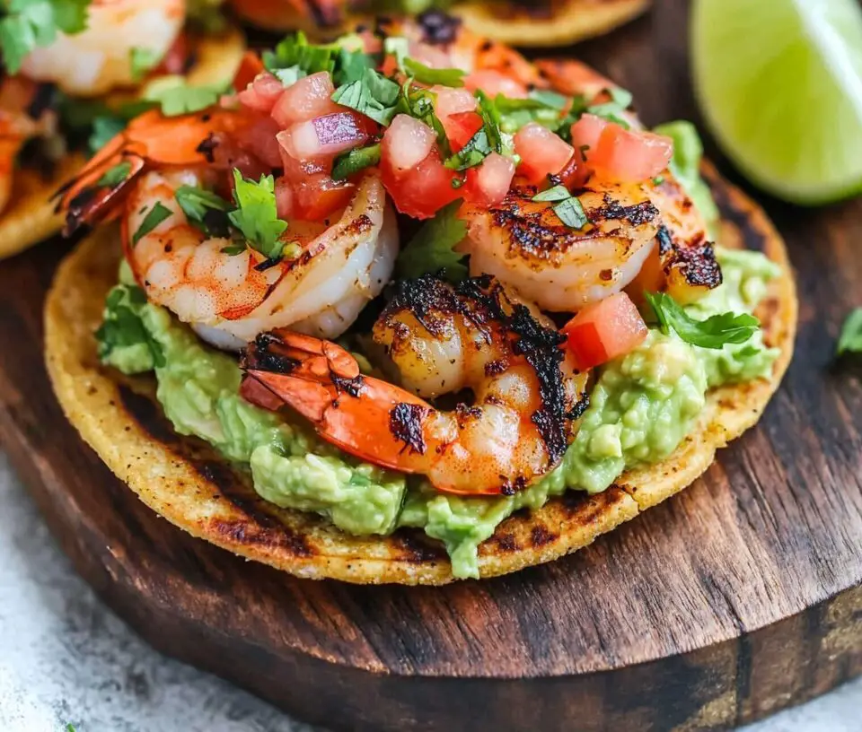 Grilled Shrimp Tostadas with Guacamole & Pico de Gallo