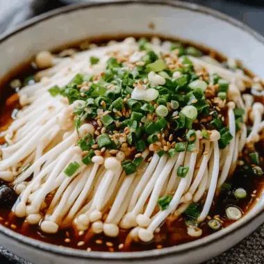 Enoki Mushrooms with Garlic & Scallion Sauce