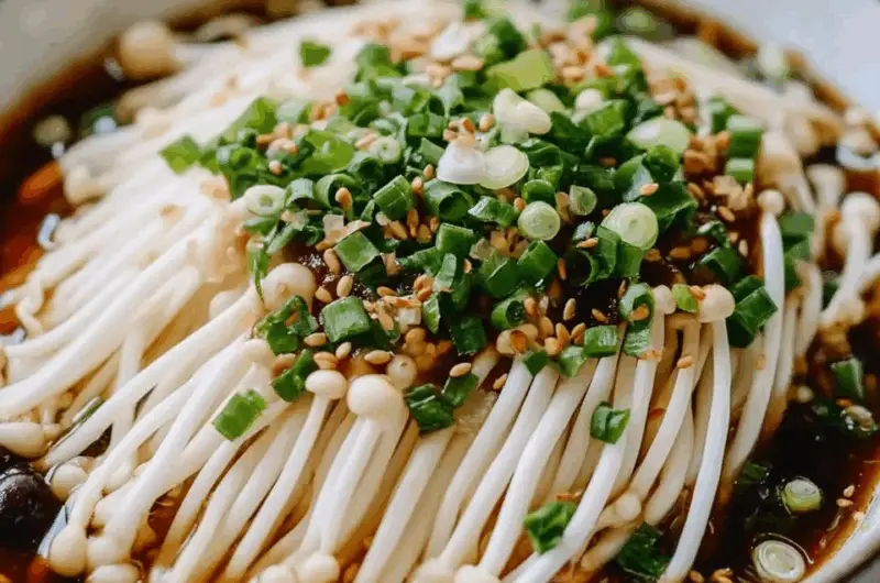 Enoki Mushrooms with Garlic & Scallion Sauce