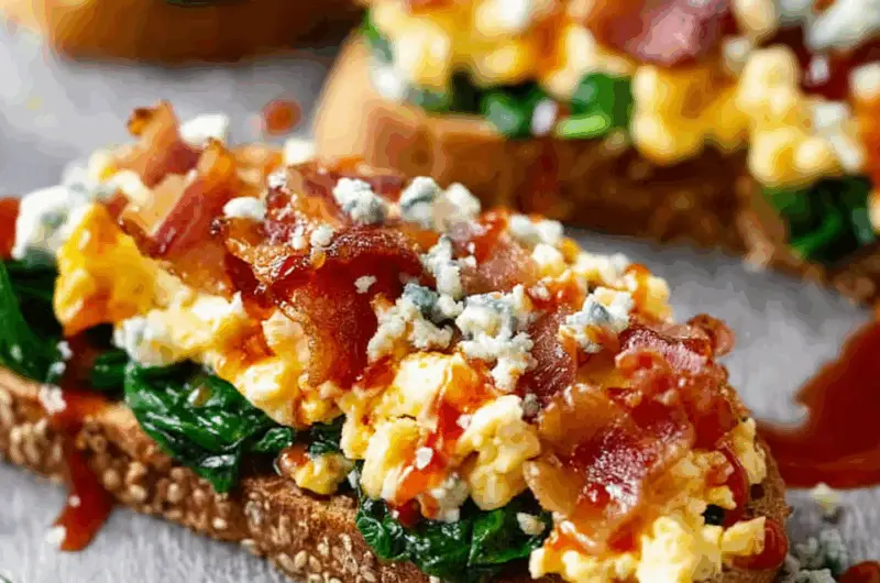 Sriracha Bacon Bleu Cheese Breakfast Toasts