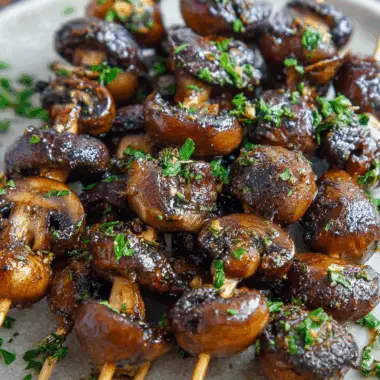 Balsamic Garlic Grilled Mushroom Skewers