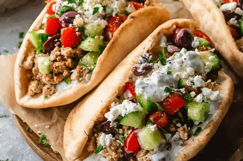 Mediterranean Ground Chicken Pitas