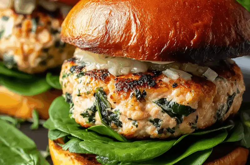 White Cheddar Spinach Chicken Burgers