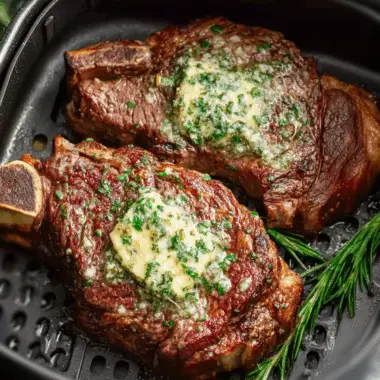 Air Fryer Ribeye Steak with Garlic Butter