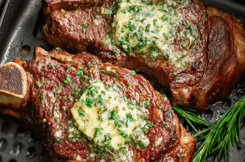 Air Fryer Ribeye Steak with Garlic Butter