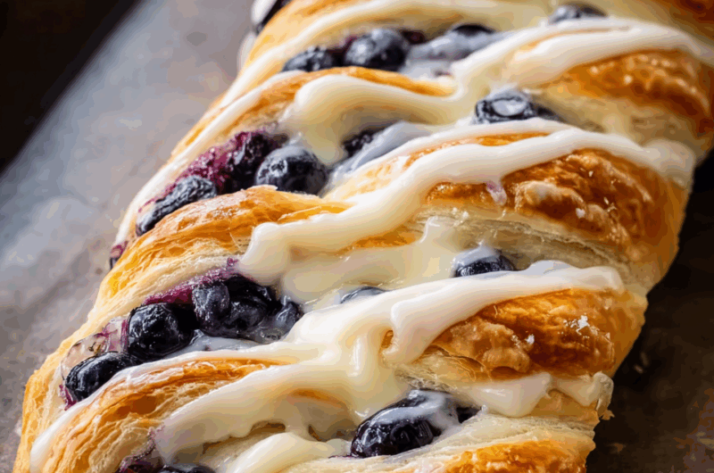 Blueberry Cream Cheese Pastry Braid with Vanilla Icing