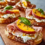 Cheesy Burrata Crostini with Prosciutto and Peaches