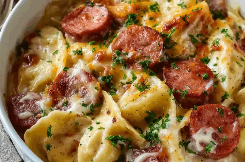 Crockpot Pierogi Casserole with Kielbasa