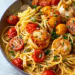 Shrimp Scallop Pasta with Cherry Tomatoes