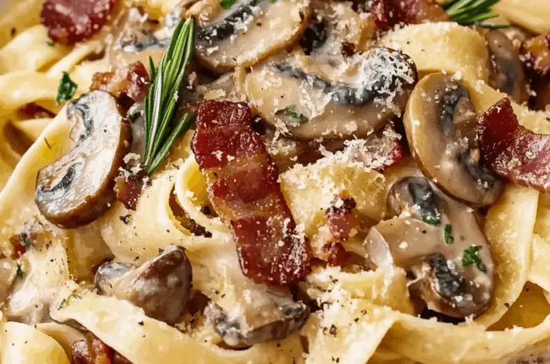 Creamy Tagliatelle with Bacon and Mushrooms