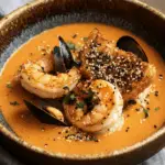 Spiced Seafood Bisque With Sesame Prawn Croutons