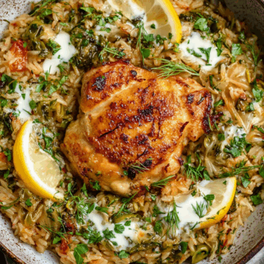 Air Fryer Greek Lemon Chicken and Rice Bake