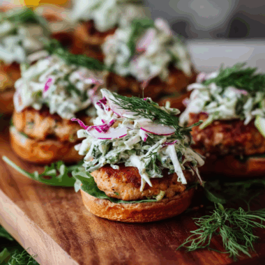 Crispy Salmon Sliders with Lemon Arugula Slaw