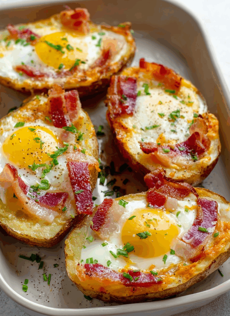 Double Baked Bacon + Egg Potatoes