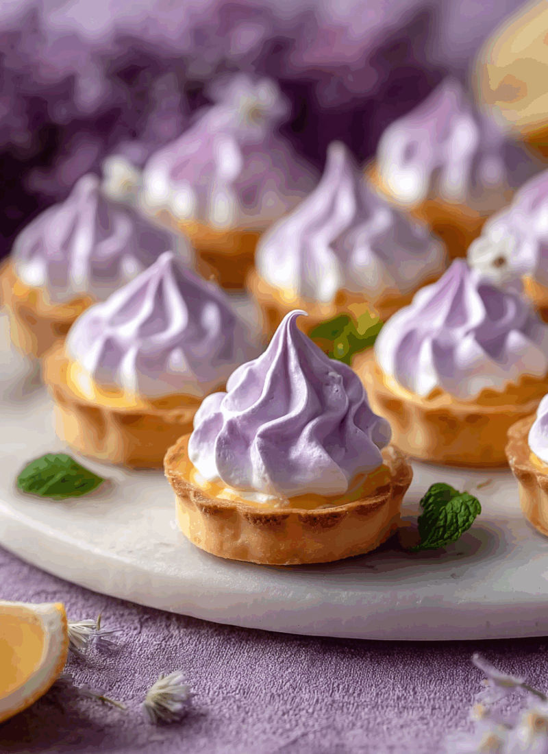 Mini Lemon Tart with Lilac Meringue