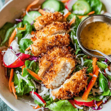 Coconut Chicken Salad with Warm Honey Mustard Vinaigrette