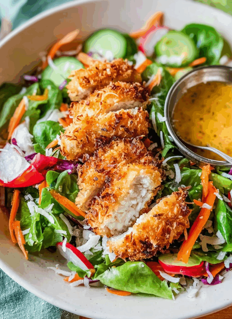 Coconut Chicken Salad with Warm Honey Mustard Vinaigrette