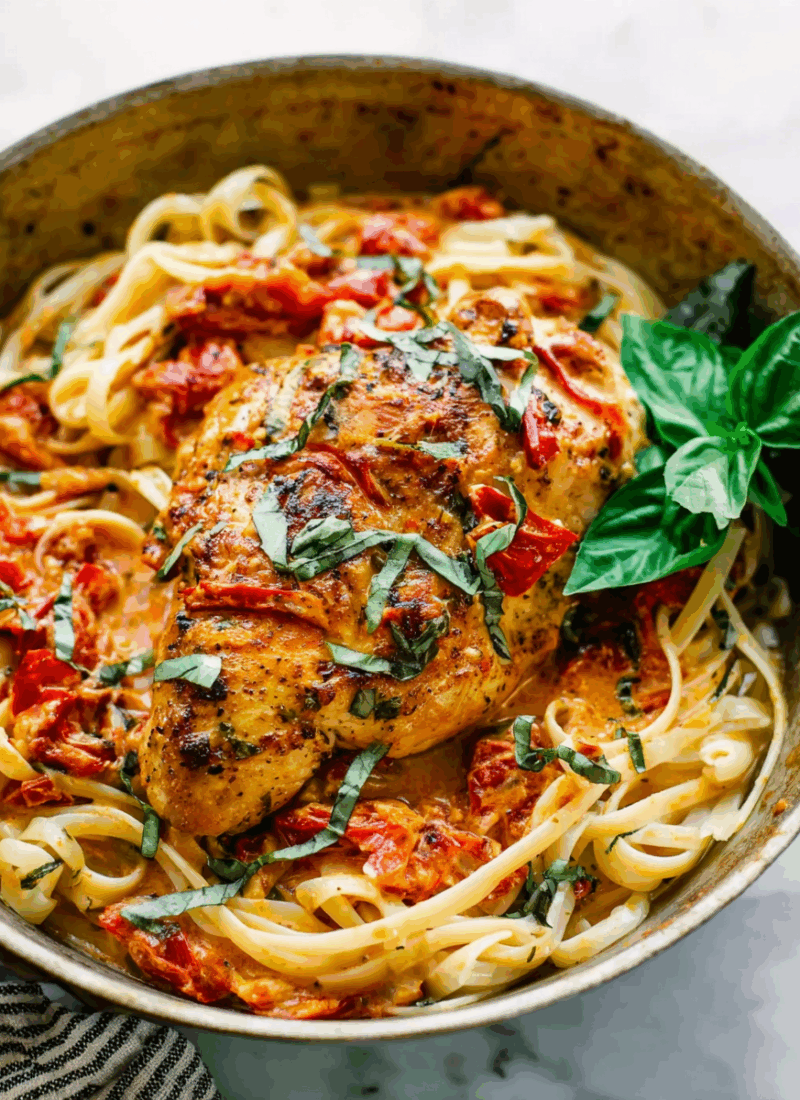 Garlic Basil Chicken with Tomato Butter Sauce