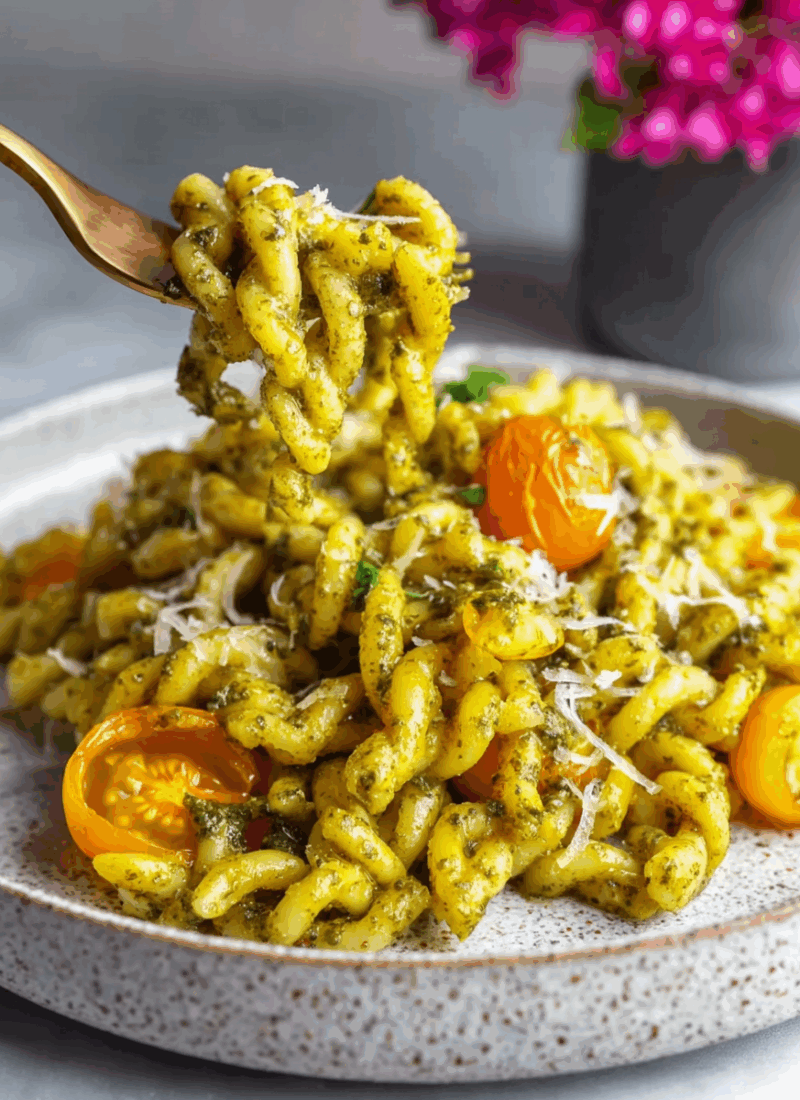 Yellow Tomato Pasta With Pesto