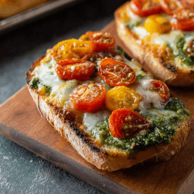 Open-Face Pesto (Cheddar and Tomato Baguette Sandwich)