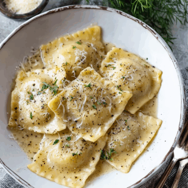 Ravioli With Pears & Cheese in Cacio e Pepe Sauce