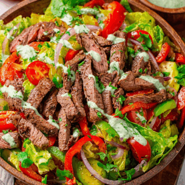 Steak Fajita Salad with Creamy Cilantro Lime Dressing