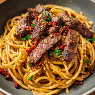 Sweet and Spicy Garlic Steak Pasta