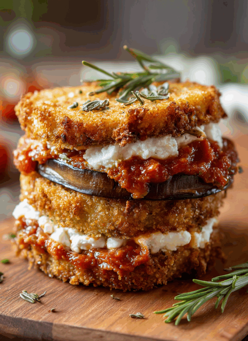 Eggplant and Goat-Cheese Sandwiches with Tomato Tarragon Sauce