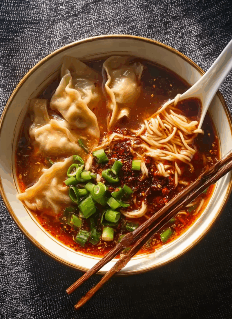 Hot and Sour Dumpling Noodle Soup