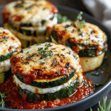 Layered Zucchini Ricotta Melts with Marinara
