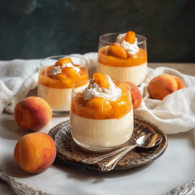 Peach Vanilla Bean Panna Cotta with Rum Whipped Cream