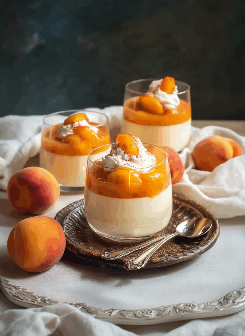 Peach Vanilla Bean Panna Cotta with Rum Whipped Cream