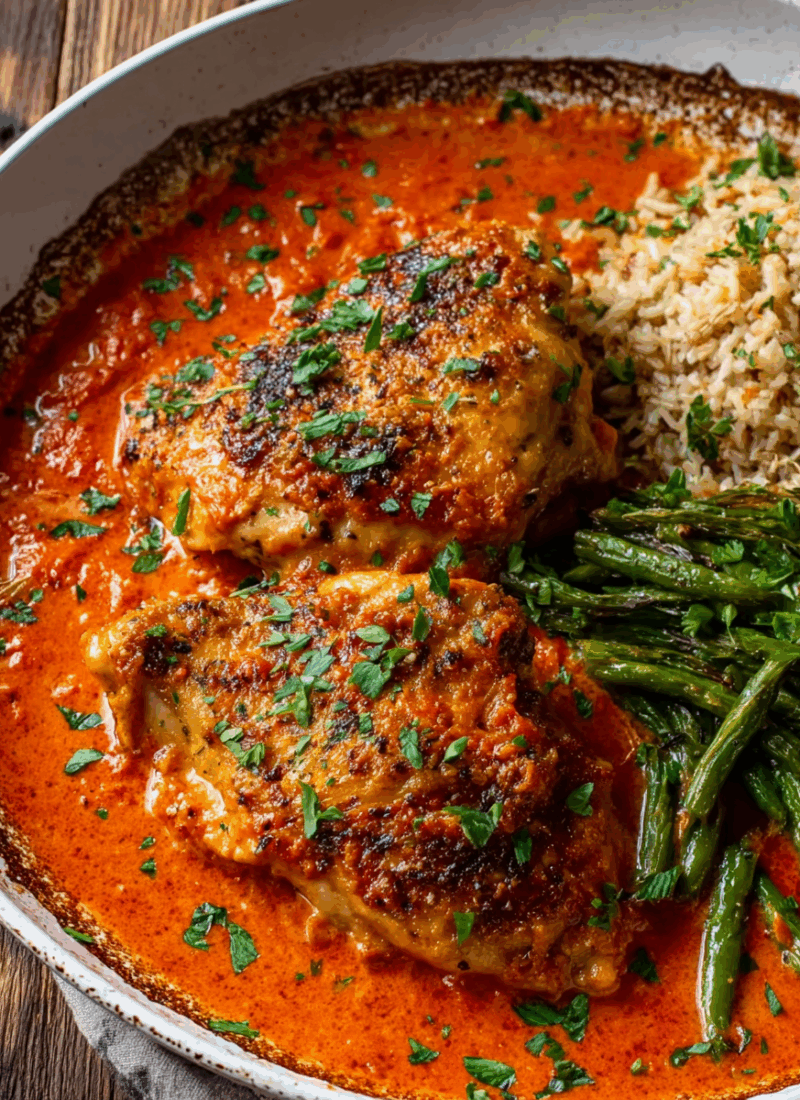 Skillet Chicken in Roasted Red Pepper Sauce