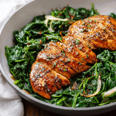 Asado Chicken Breast with Sautéed Garlic Spinach