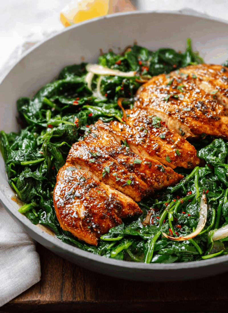 Asado Chicken Breast with Sautéed Garlic Spinach