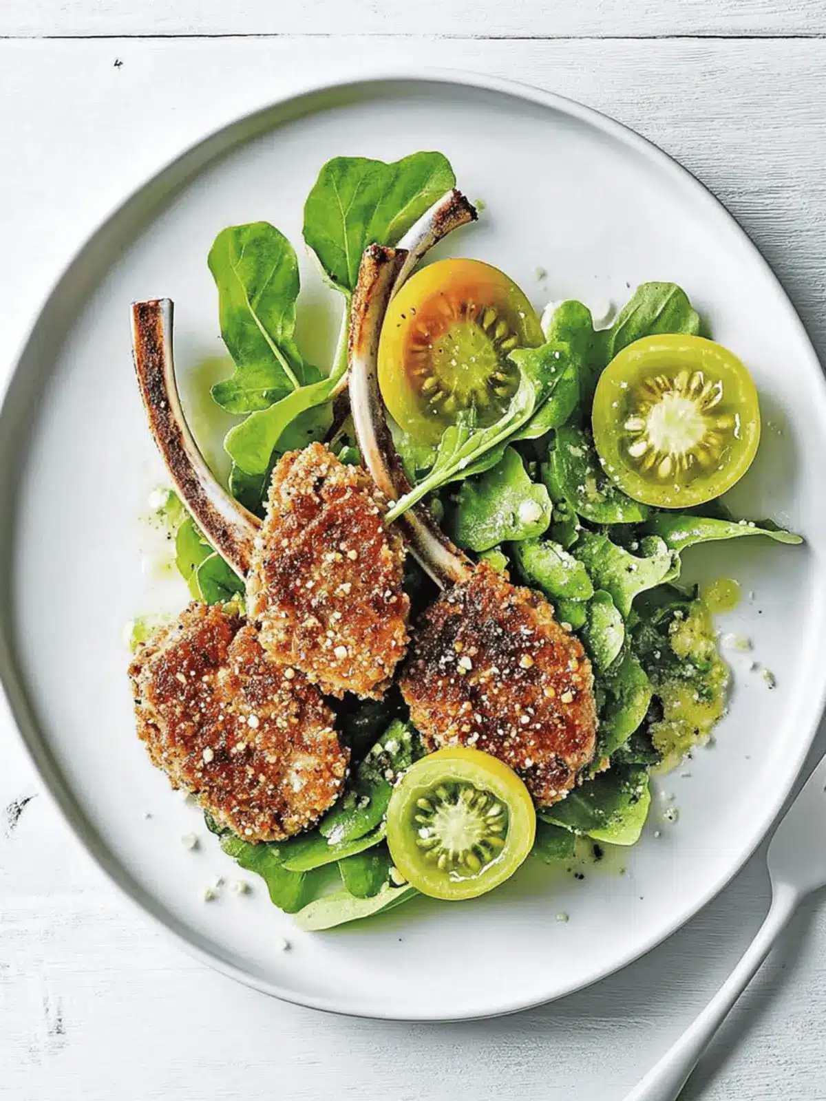 Pepper And Parmesan Crusted Lamb Cutlets With Fresh Green Tomato Salad