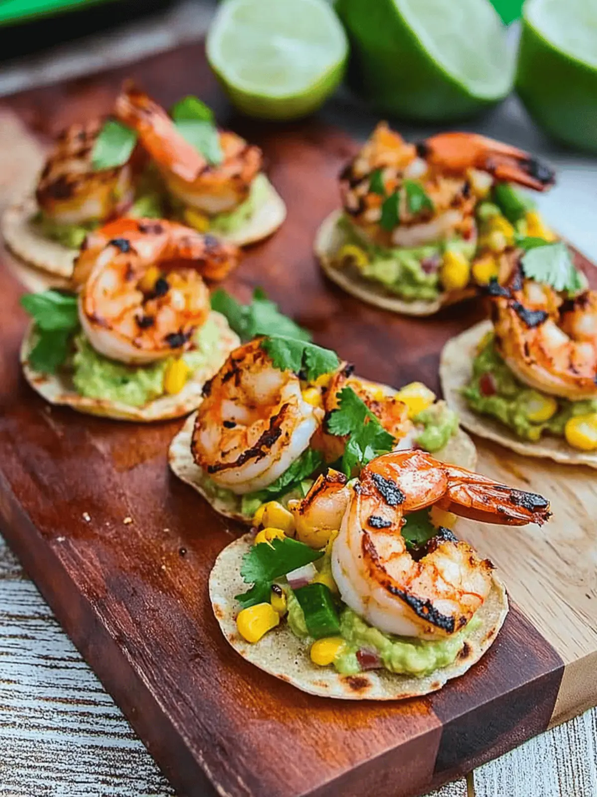Chipotle Lime Grilled Shrimp and Corn Guacamole Mini Tostadas